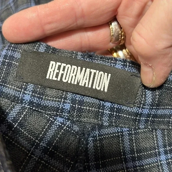 Reformation Blue and Gray Plaid High Rise Pant Size 4 - Picture 4 of 9